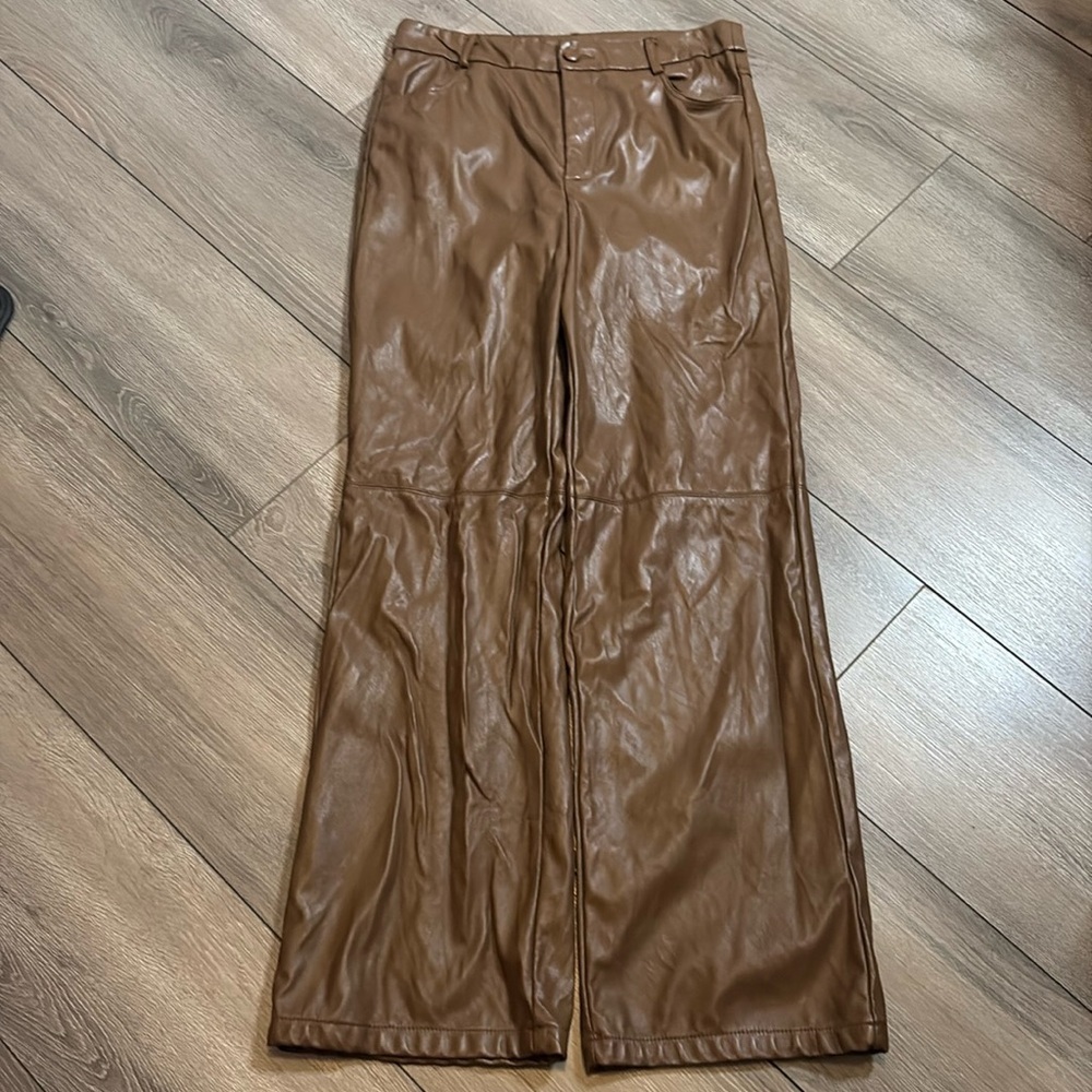 LL123 SHEIN wide leg vegan leather pants